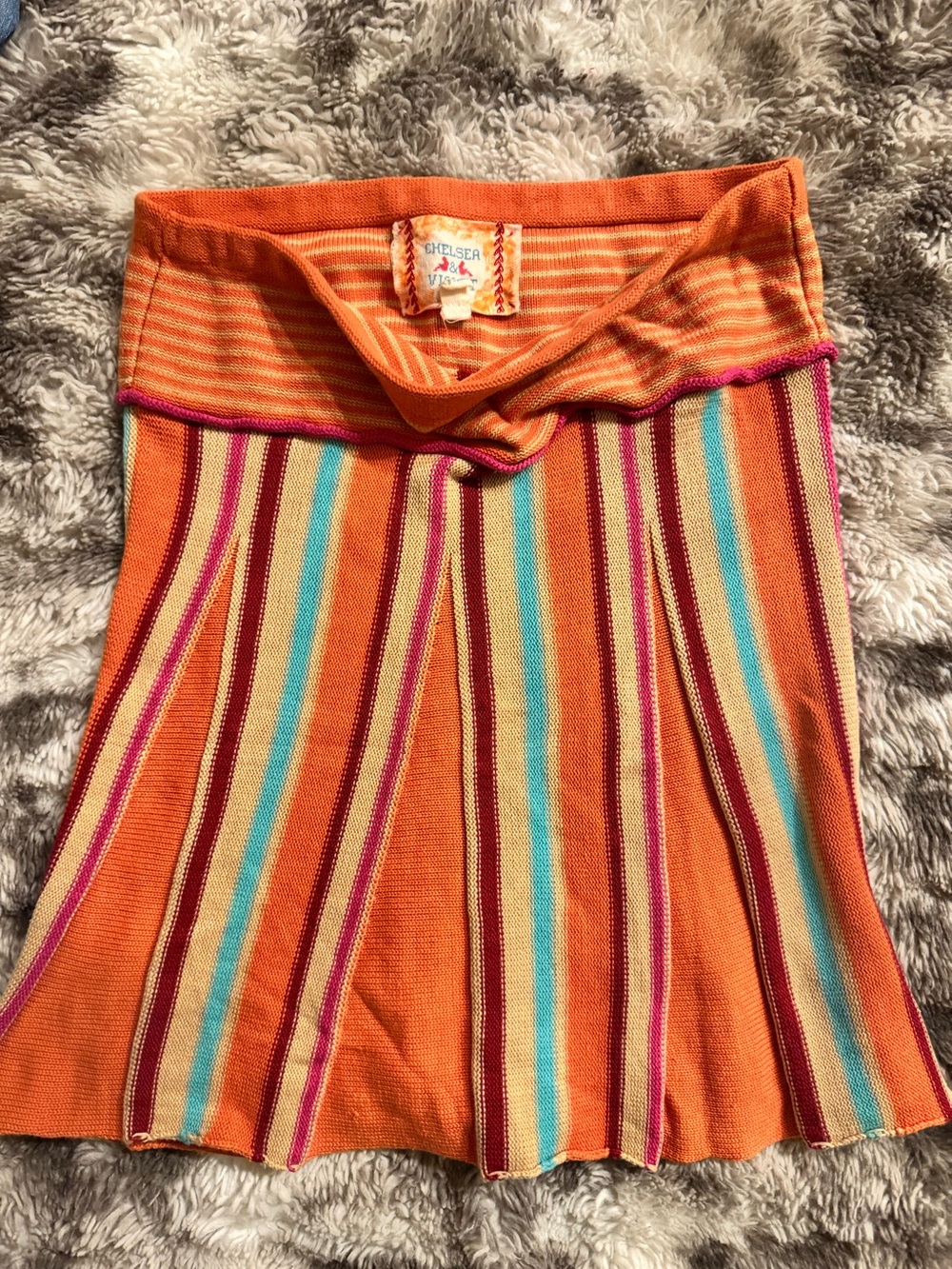 Chelsea & Violet Orange Striped Knit Skirt with Multicolor Accents